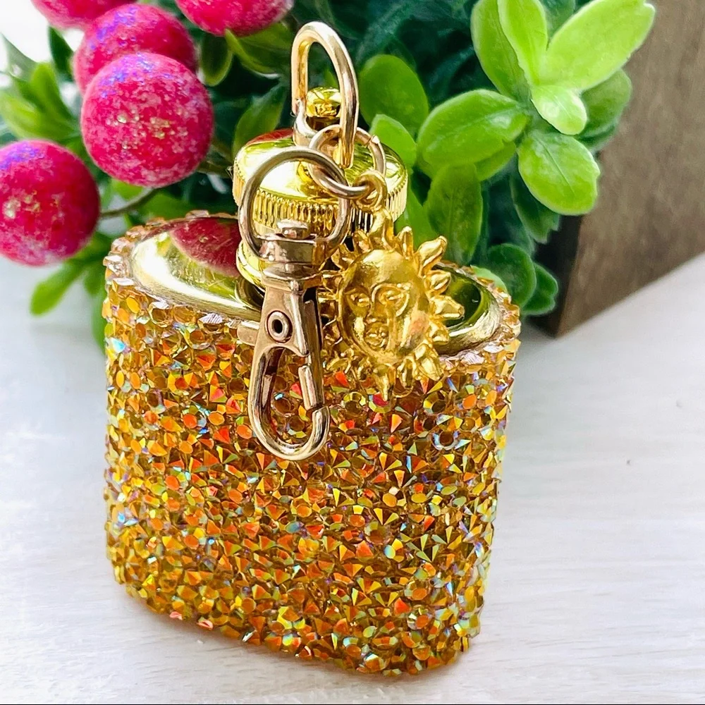 MINI FLASK crystal encrusted keyring IRIDESCENT keyfob CELESTIAL mini flask